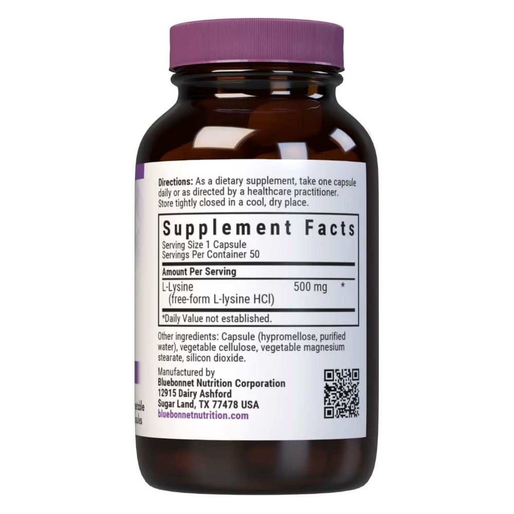 bluebonnet-l-lysine-500-mg-50-capsules-02-medical-grade Bluebonnet L-Lysine 500 mg – 50 Capsules - High Quality Medical & Pharmacy Care - View 2