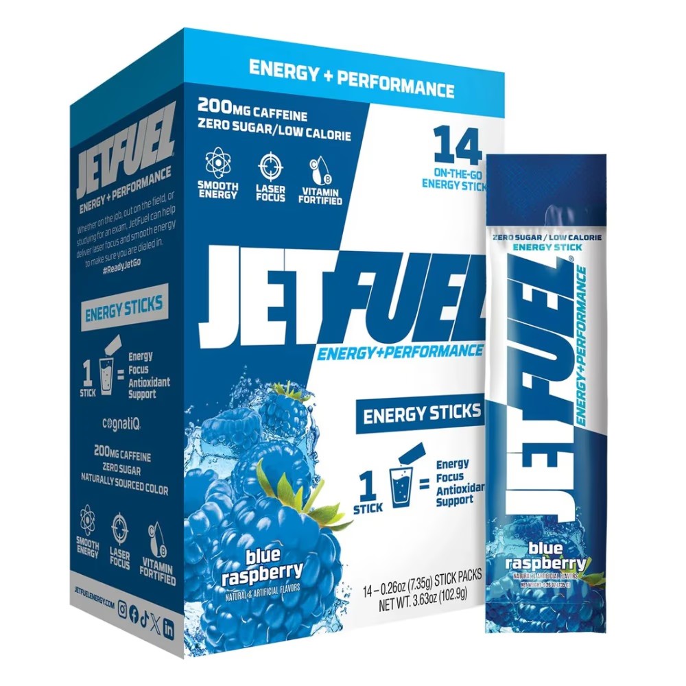 JetFuel Energy Sticks – Blue Raspberry – 14 Sticks | On-the-Go Energy Drink Mix with Caffeine, B-Vitamins & Electrolytes - High Quality Medical & Pharmacy Care - View 1
