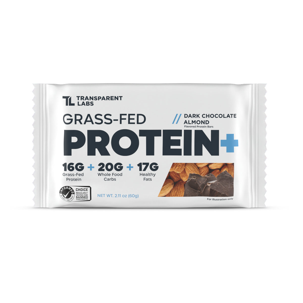 Transparent Labs Grass-Fed Protein+ Bars Dark Chocolate Almond