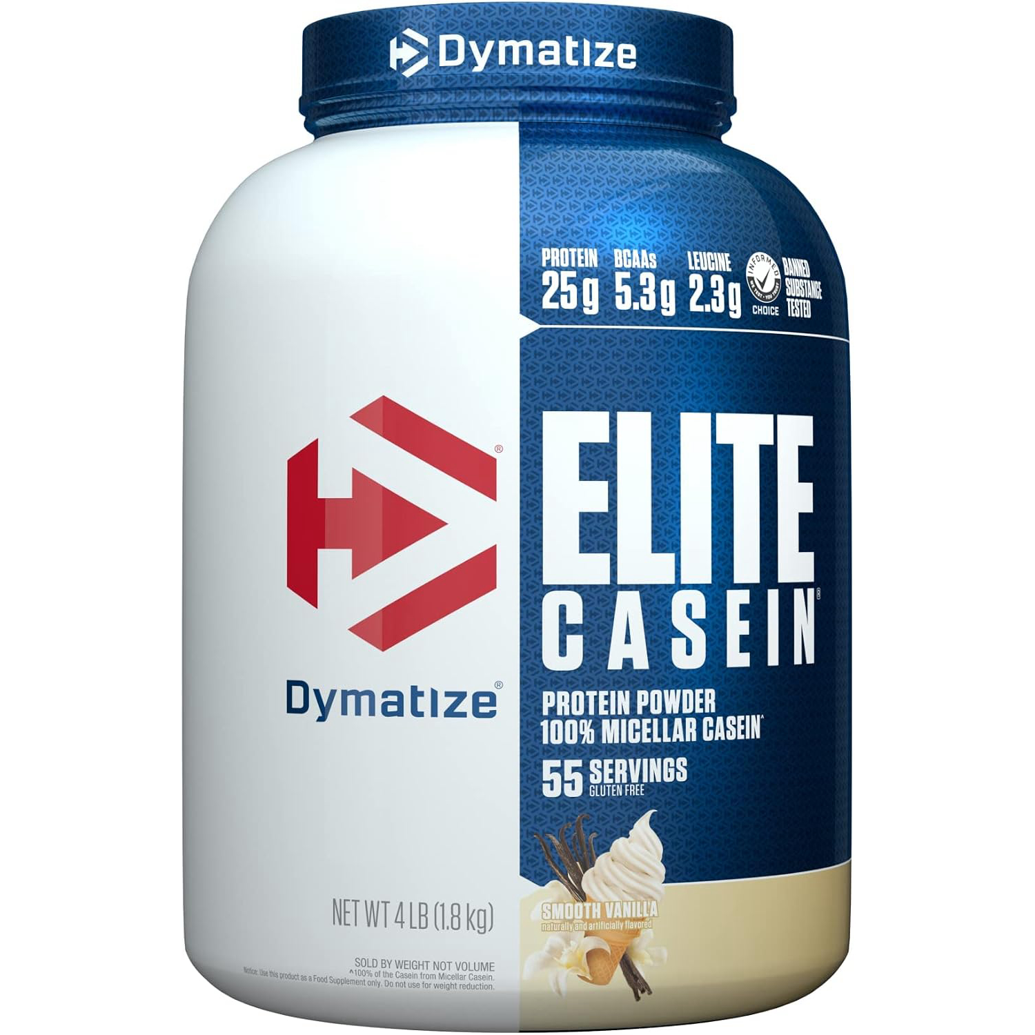 Dymatize Elite Casein Protein Powder Smooth Vanilla 4 Lbs