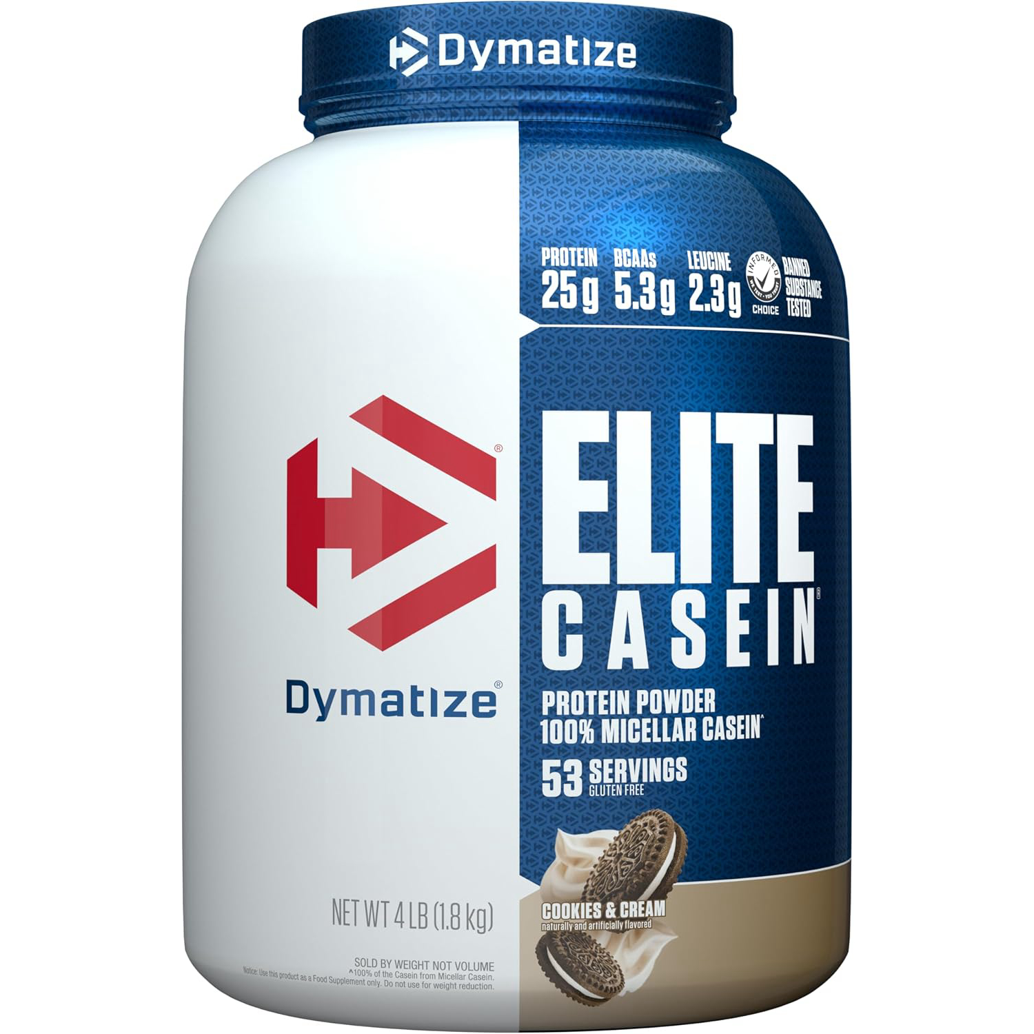 Dymatize Elite Casein Protein Powder Cookies and Cream 4 Lbs