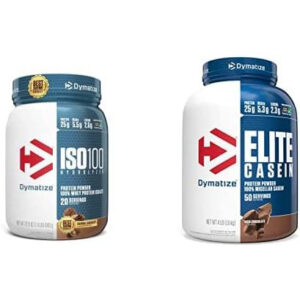 Dymatize ISO100 Hydrolyzed Whey Protein Powder Gourmet Chocolate And Elite Casein Rich Chocolate Protein Powder Combo
