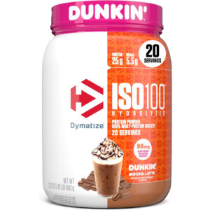 Dymatize X Dunkin Mocha Latte ISO100 Hydrolyzed Whey Protein Isolate Powder 25 Grams Protein 20 Servings 1.45 Pounds