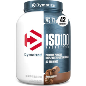 Dymatize Iso100 Hydrolyzed Protein Powder, 100 Percent Whey Isolate Protein, 25 Grams Protein, 5.5 Grams Bcaa, Gourmet Chocolate, 3 Pound