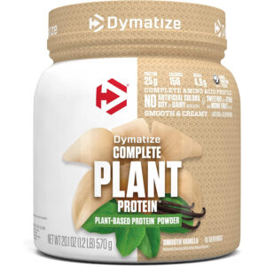 Dymatize Complete Vegan Plant Protein Powder, Smooth Vanilla Flavor, 25 Grams Protein, 4.8 Grams BCAAs, 570 Grams Tub